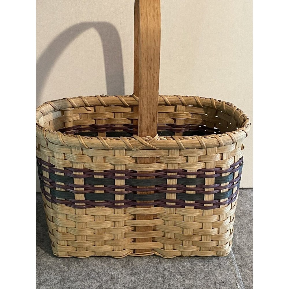 Handcrafted oval Basket with Handle Signed by maker dated 2012 #431